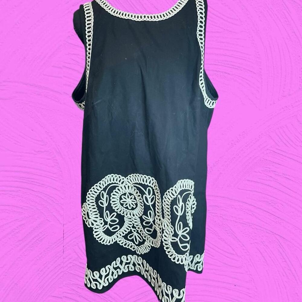 Black cotton embroidered tunic shift dress